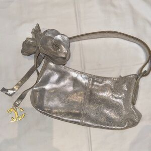 Just Cavalli Silver Shoulder Bag with Floral Detail